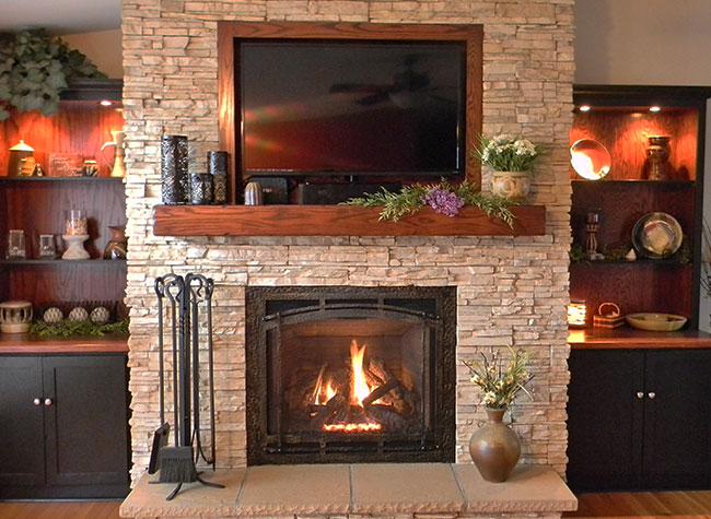 beautiful wood fireplace in manchester ia 