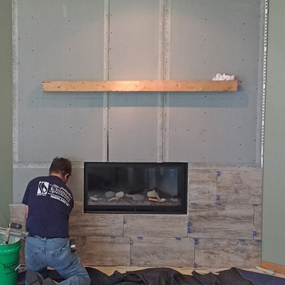renovation of fireplace mantel and surround