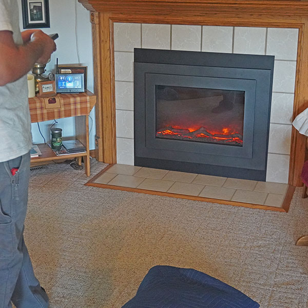electric fireplace install, east dubuque
