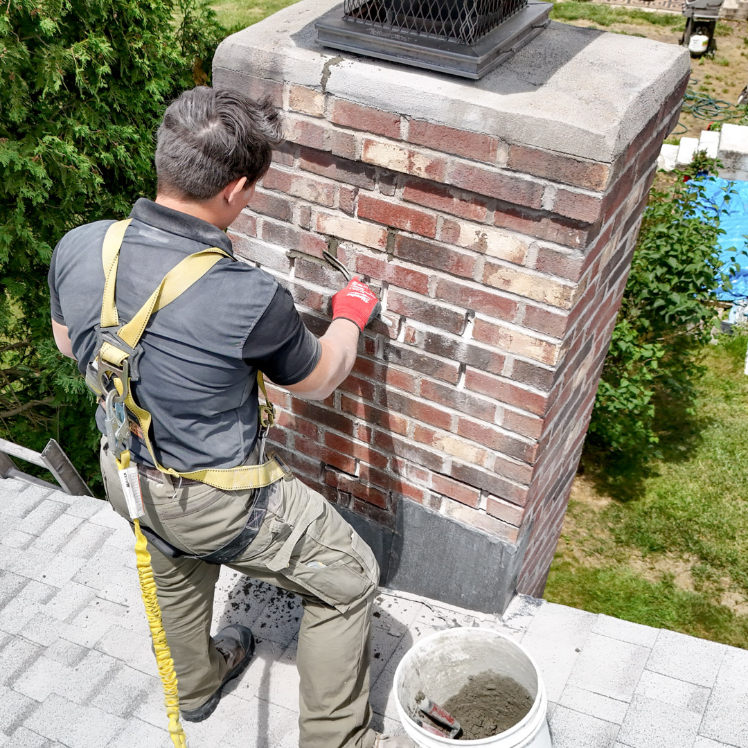 Tuckpointing chimney repairs in Waverly, Iowa