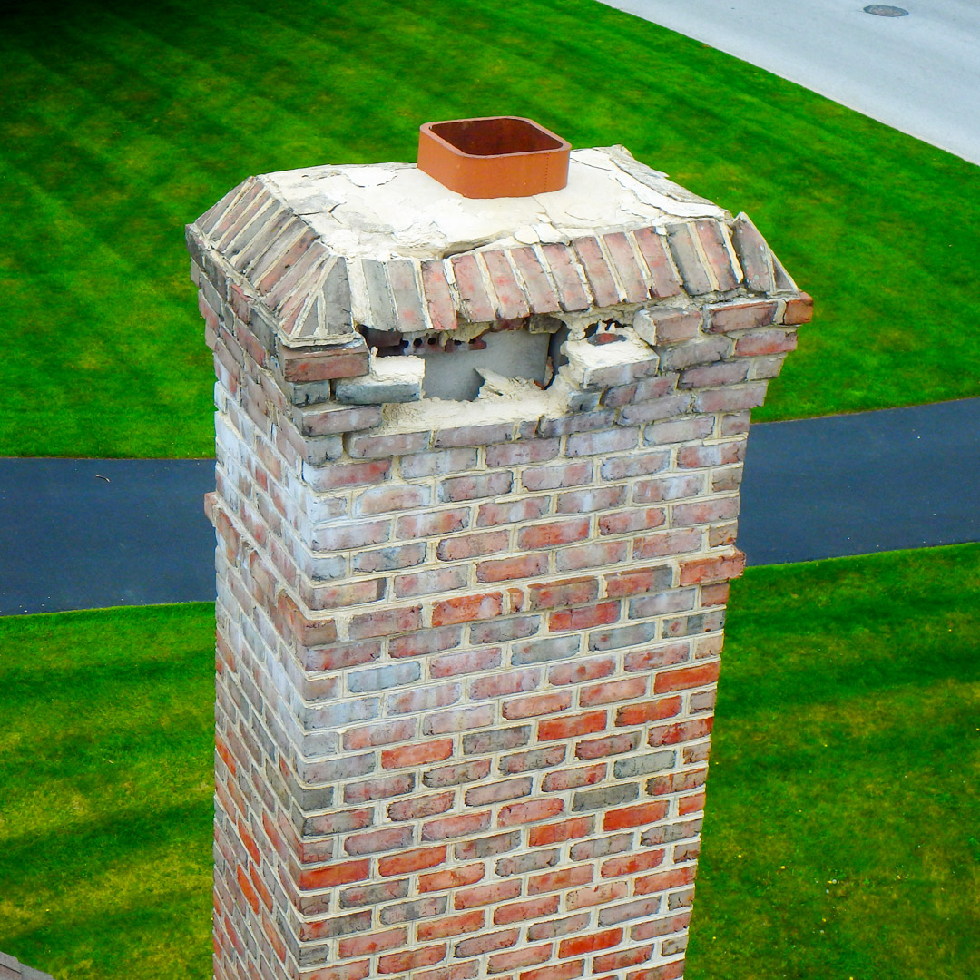 Storm Damage to Chimney in Manchester Iowa